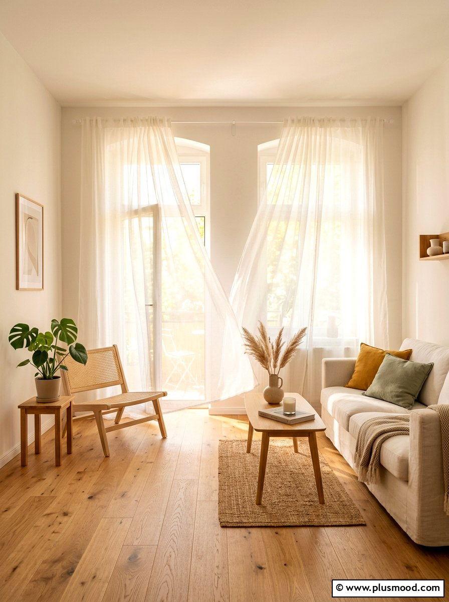 Sheer Window Curtain - 25 summer decor ideas for small apartments living room