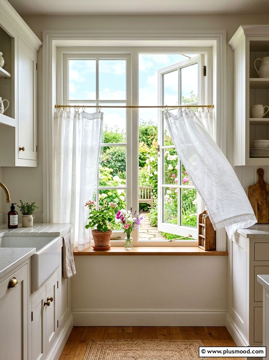 Sheer window curtain - 25 fresh summer kitchen decor ideas