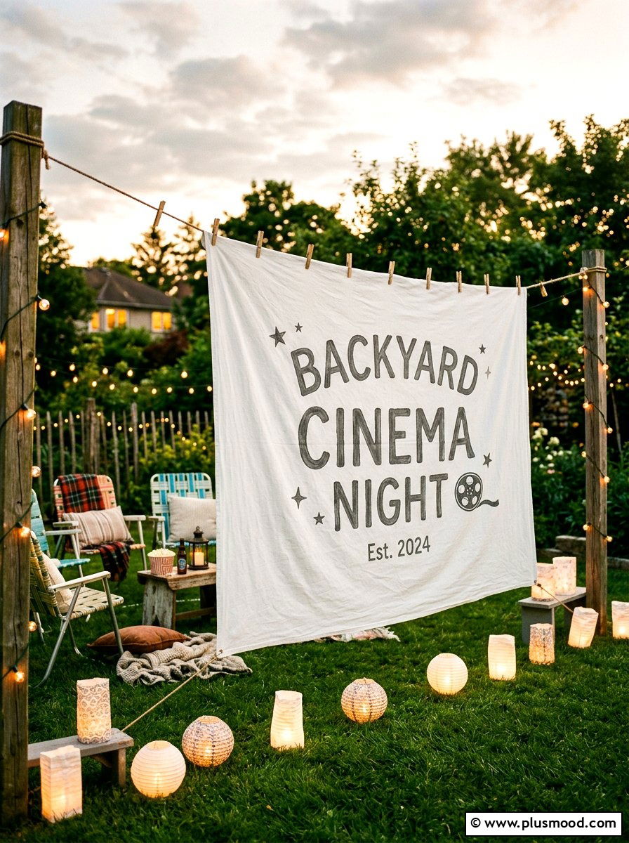 Sheet On Clothesline Screen - 25 small backyard ideas with movie screen