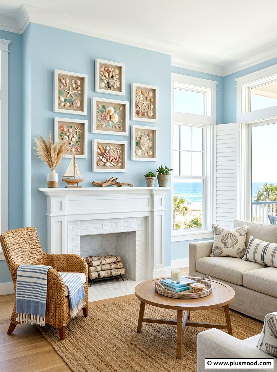 Shell Shadow Box - 25 summer wall art ideas for living room