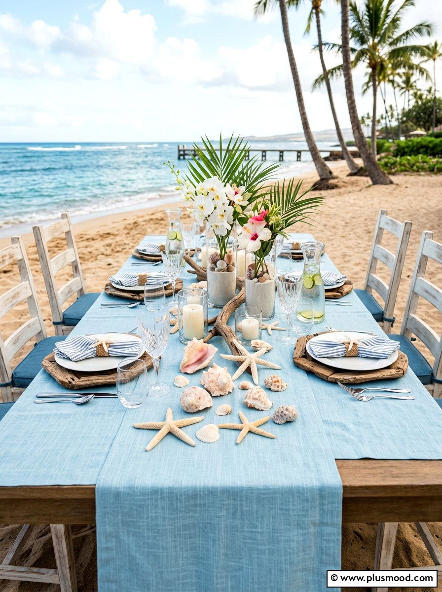 Shell Table Setting - 25 summer tropical party decor ideas