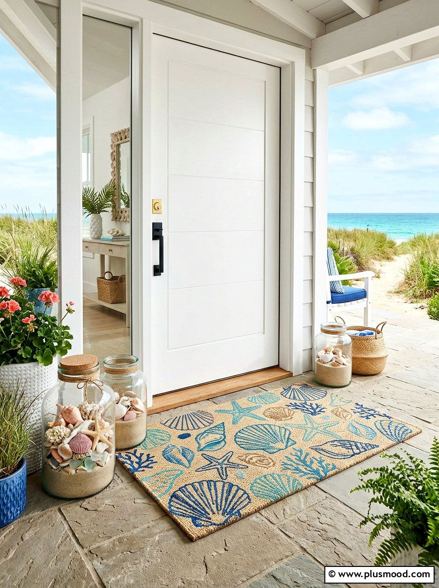 Shell pattern mat - 25 summer welcome mat ideas for summer