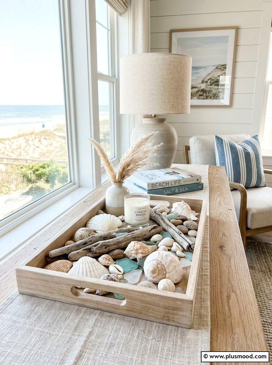 Shell tray arrangement - 25 summer tray decor ideas for living room