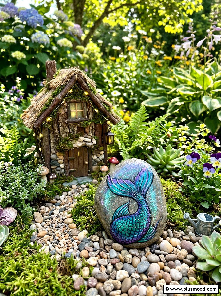 Shimmering Mermaid Tail - 25 painted rock ideas with beach theme