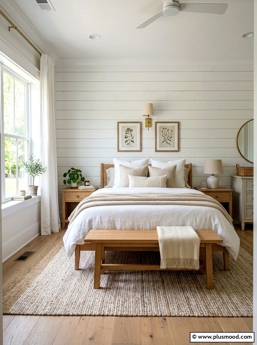Shiplap Accent Wall Bedroom - 25 farmhouse summer bedroom ideas