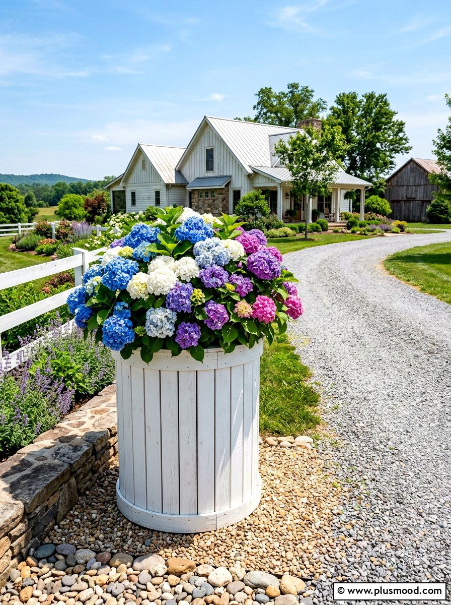 Shiplap Style Trash Can Planter - 25 summer farmhouse planter ideas