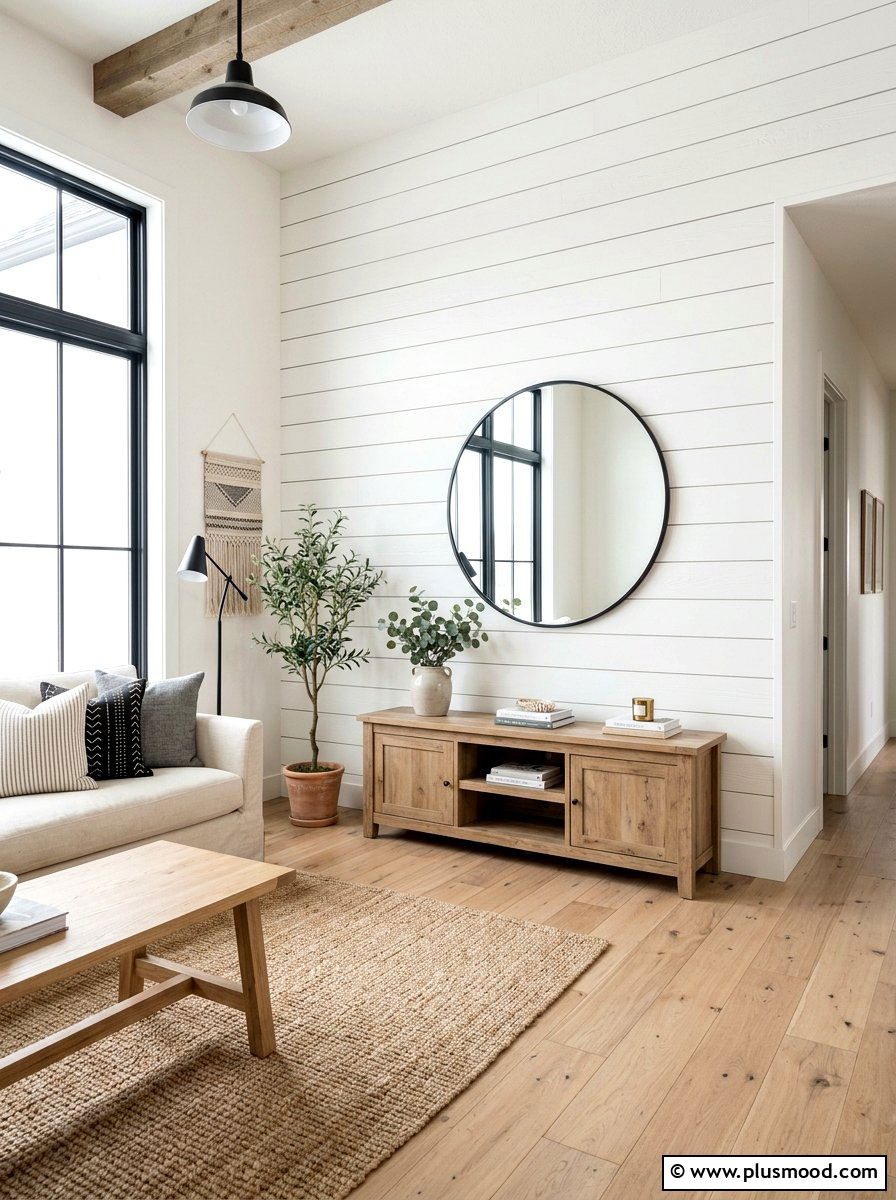 Shiplap Wall Accent - 25 farmhouse summer living room ideas