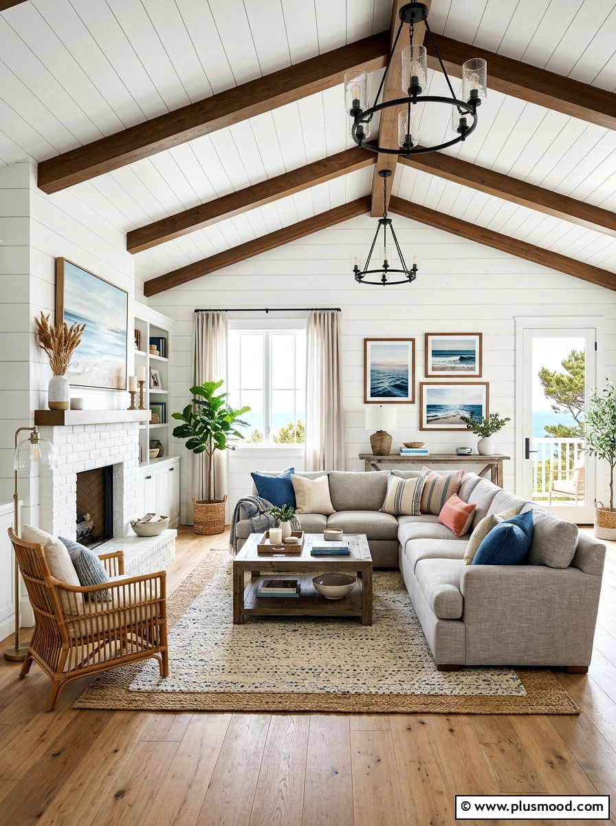 Shiplap Wall Coastal Living Room