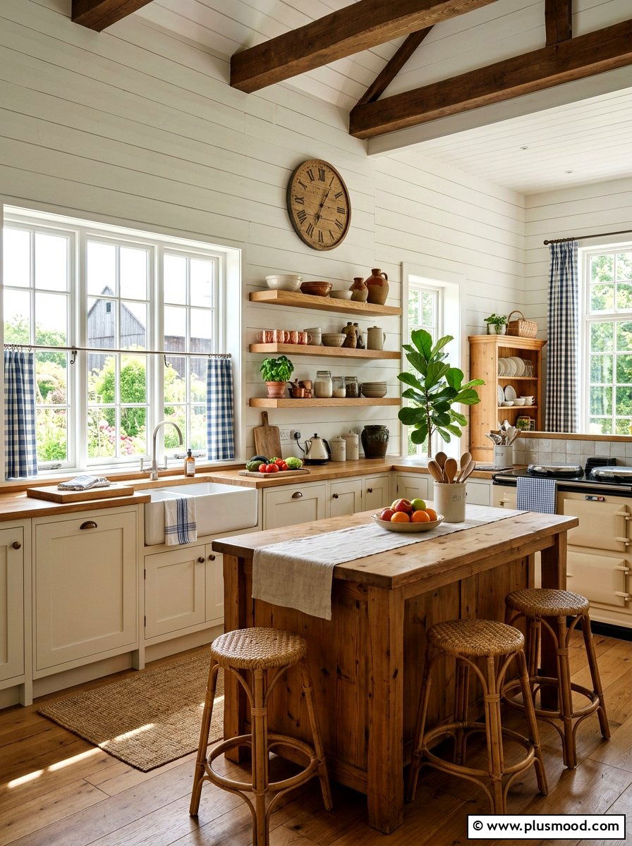 Shiplap Wall Detail - 25 summer farmhouse kitchen ideas