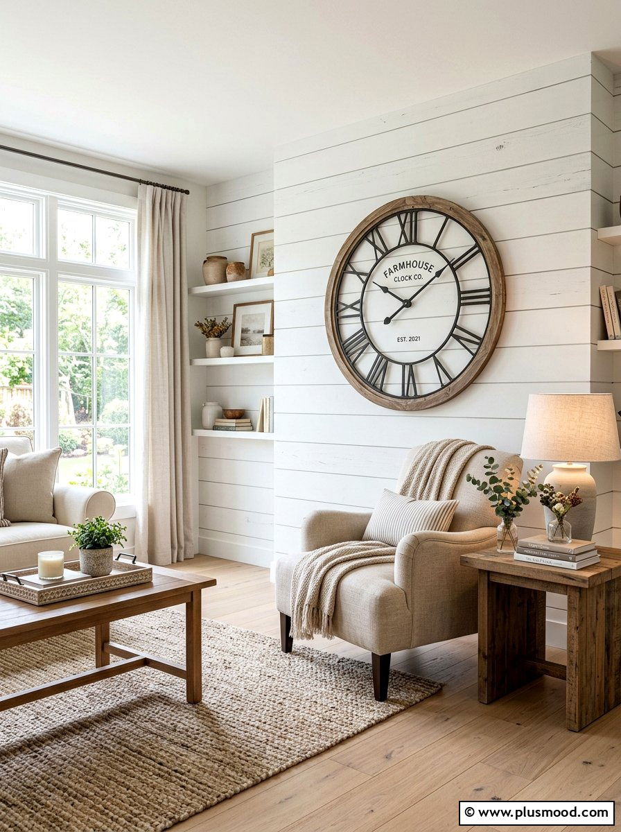 Shiplap Wall Living Room - 25 summer farmhouse decor ideas