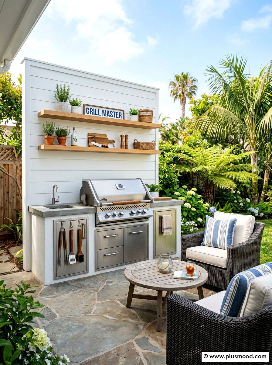 Shiplap Wall Outdoor Grill Nook - 25 summer backyard grill area ideas