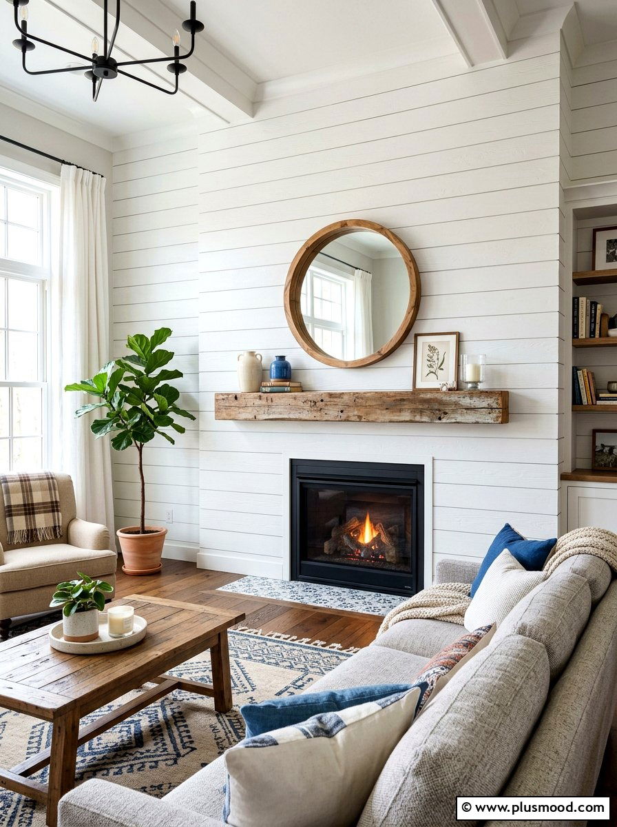 Shiplap wall living room - 25 beachy summer living room ideas