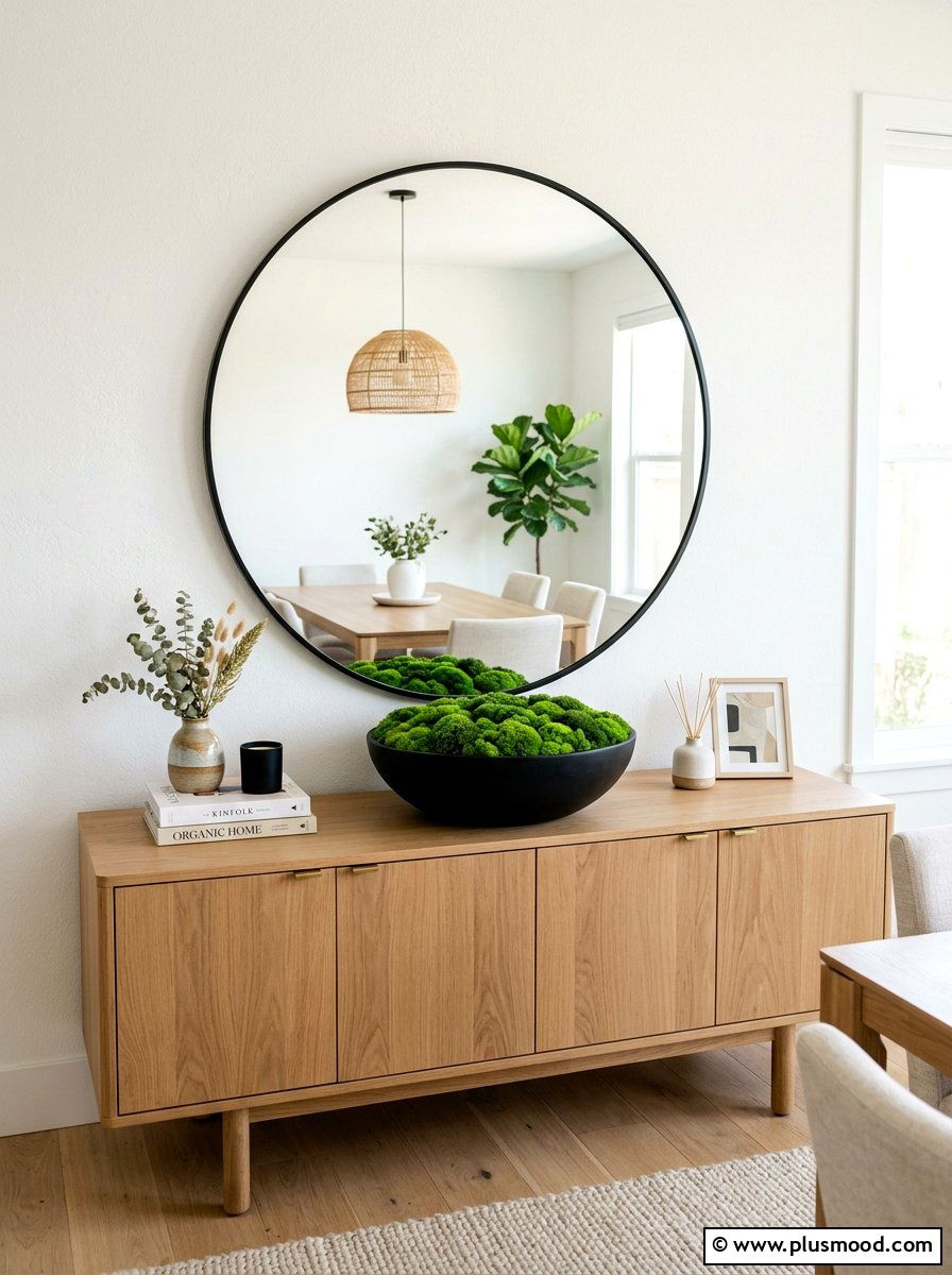 Sideboard moss bowl - 25 summer decor ideas with greenery