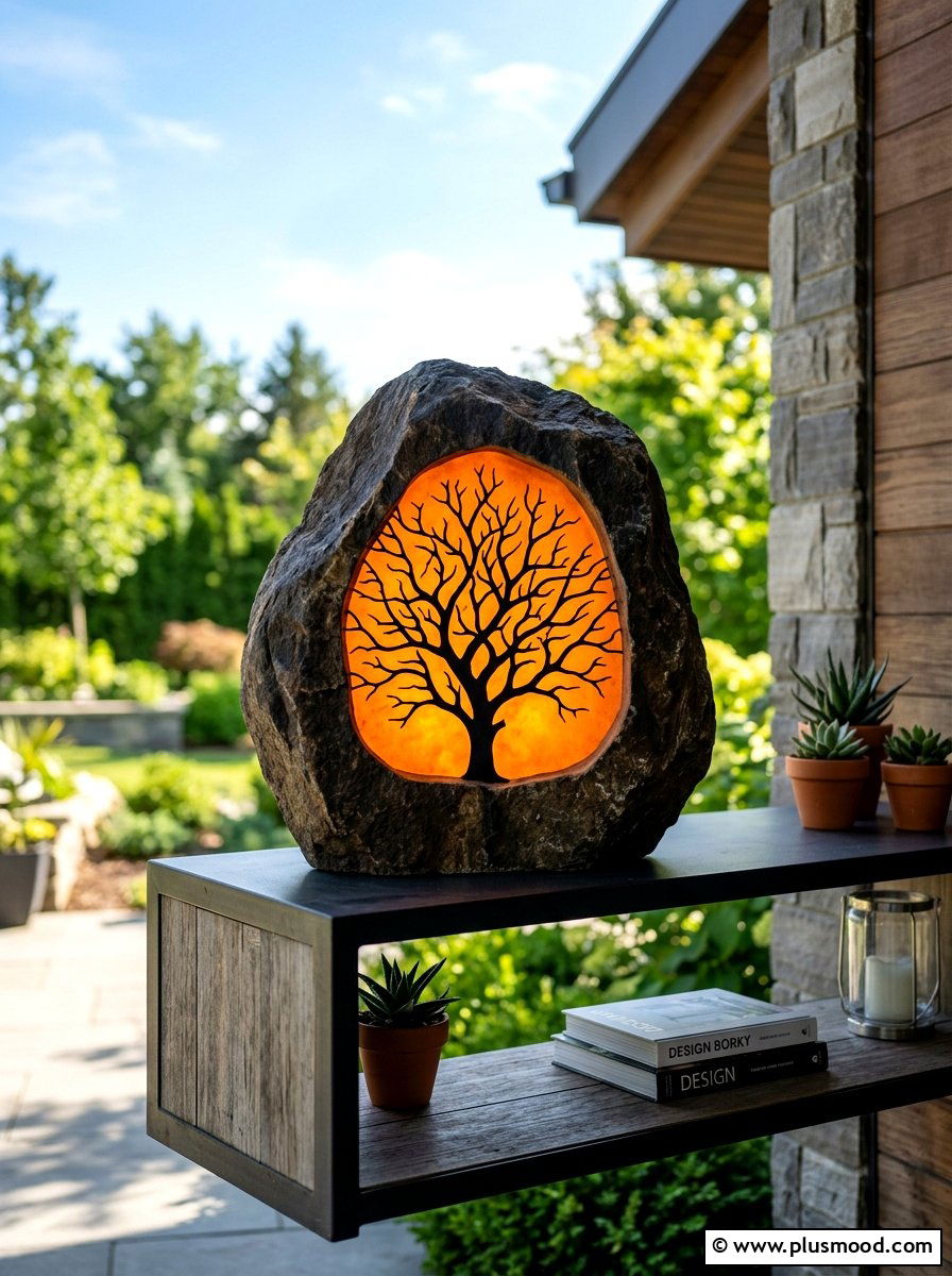 Silhouette Tree Rock - 25 painted rock ideas with glow in the dark paint