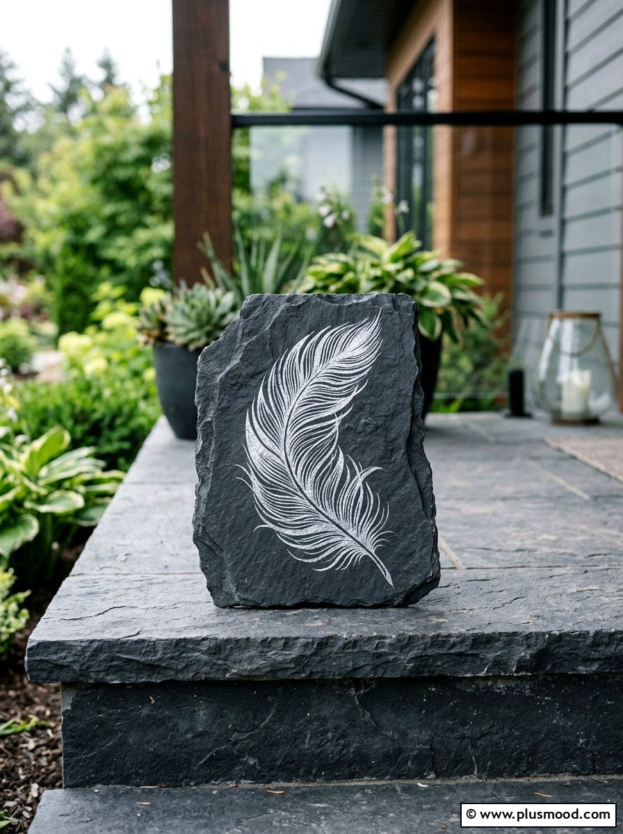 Silver Feather - 25 painted rock ideas with feather design