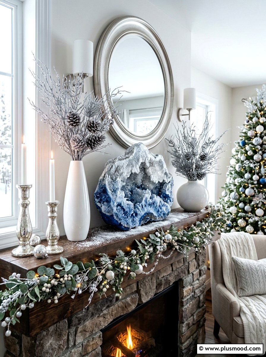 Silver and blue frozen ombre rock - 25 painted rock ideas with ombre design