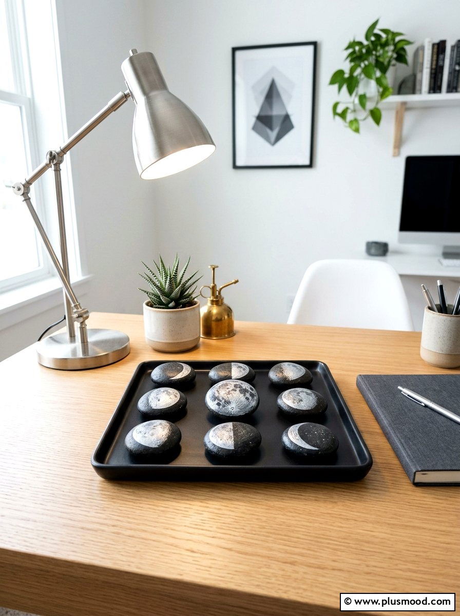 Silver moon phase painting - 25 painted rock ideas with moon phases