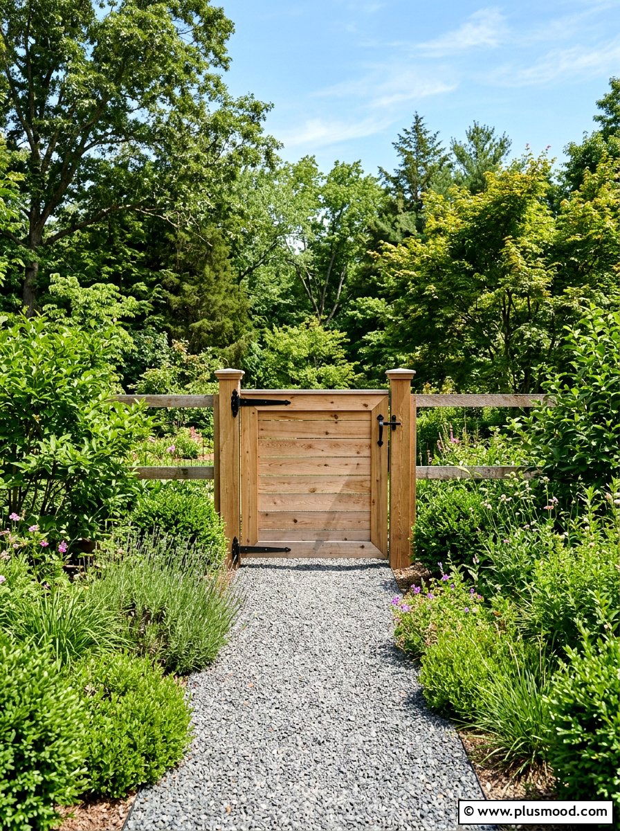 Simple Cedar Gate Gravel Path - 25 outdoor garden decor ideas with wooden gate