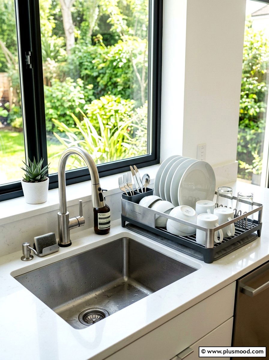 Sink Side Dish Drying Rack - 25 summer kitchen organization ideas