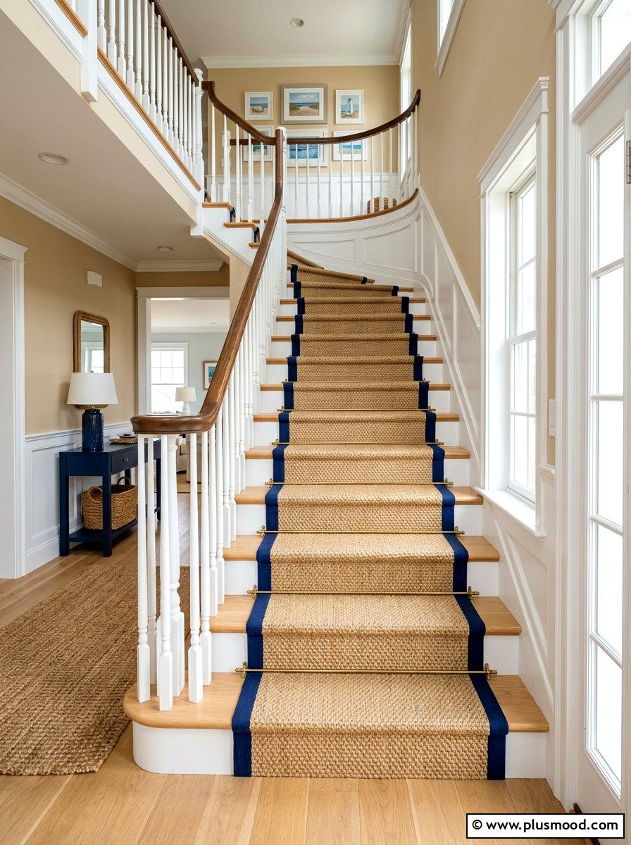 Sisal Rug Stair Runner - 25 summer beach house decorating ideas