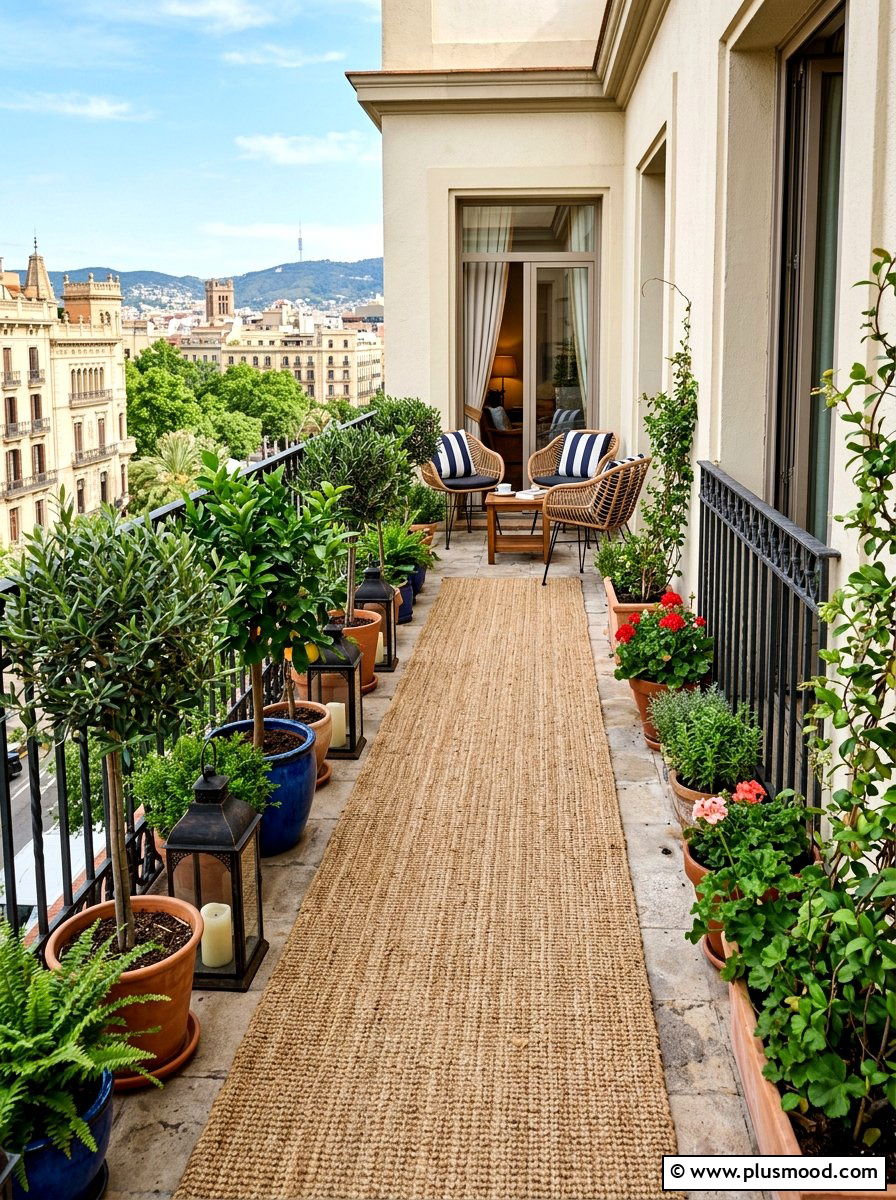 Sisal floor runner - 25 summer balcony floor decor ideas