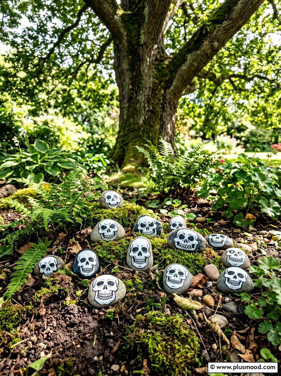 Skeleton Face Painted Rocks - 25 painted rock ideas for Halloween