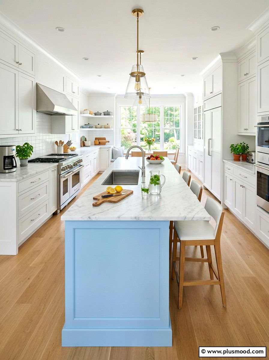 Sky Blue Island Paint - 25 summer kitchen makeover ideas