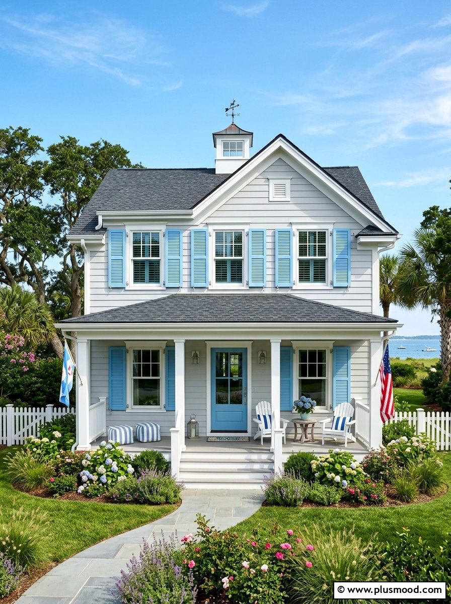 Sky Blue Shutters Gray Siding - 25 summer shutters color ideas