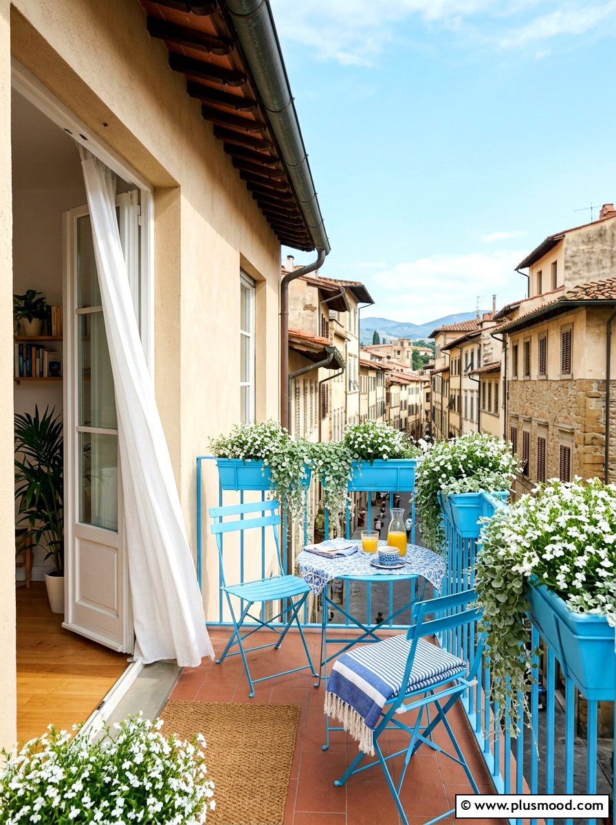 Sky Blue Small Balcony - 25 summer blue planter styling ideas
