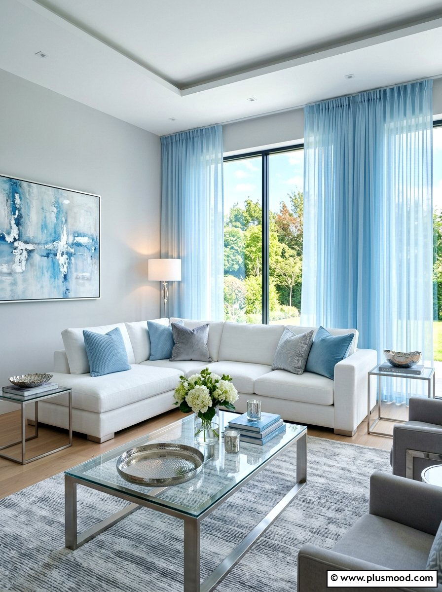 Sky Blue Voile - 25 summer curtains ideas for living room
