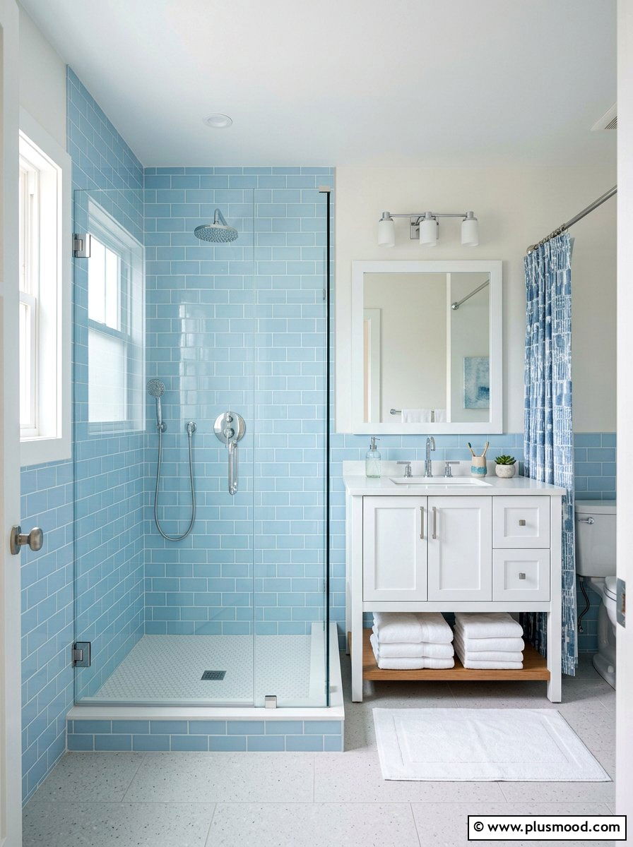 Sky blue bathroom tile - 25 summer decor ideas with blue and white