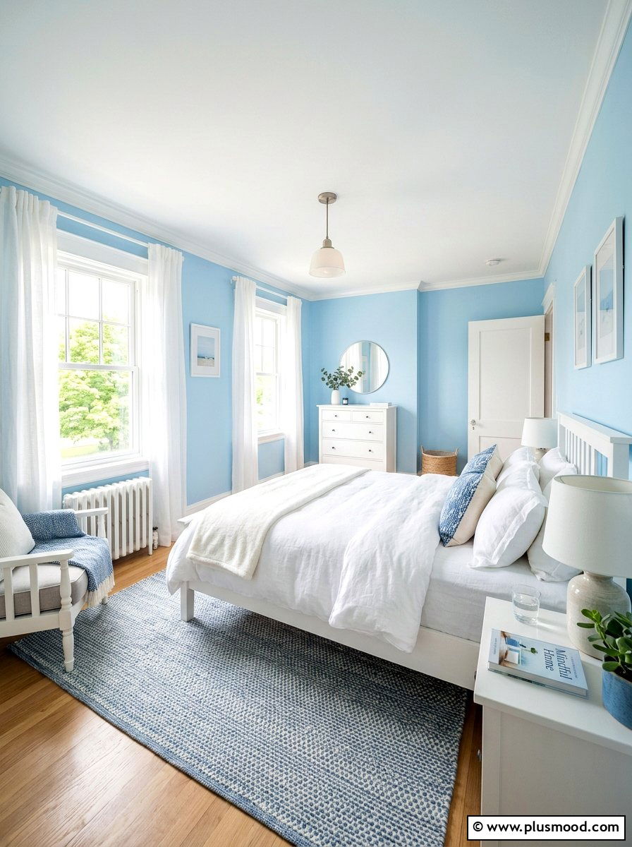 Sky blue bedroom - 25 summer white and blue bedroom ideas
