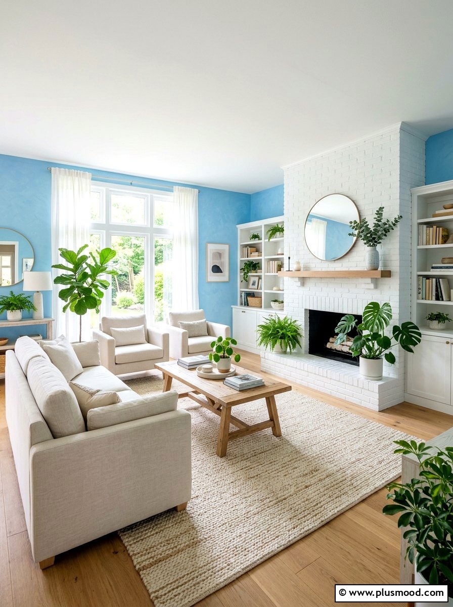 Sky blue living room walls - 25 blue summer living room ideas