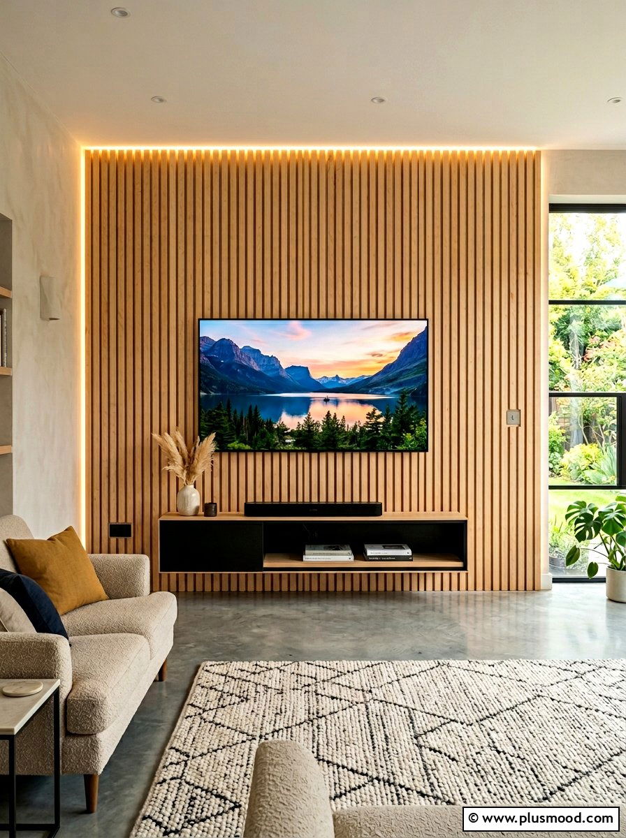 Slat wood tv wall panel - 25 summer TV wall decor ideas
