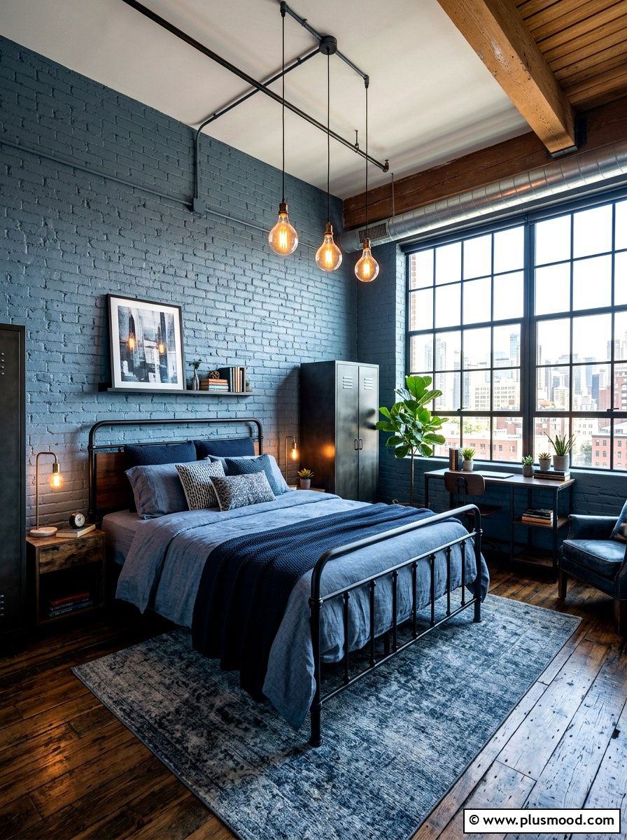 Slate Blue Industrial Bedroom - 25 blue summer bedroom ideas