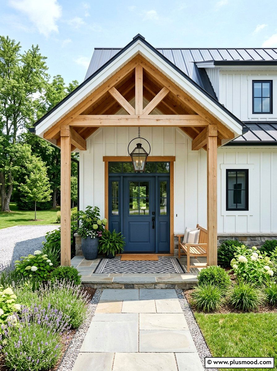 Slate Blue Modern Farmhouse Entrance - 25 summer blue front door ideas