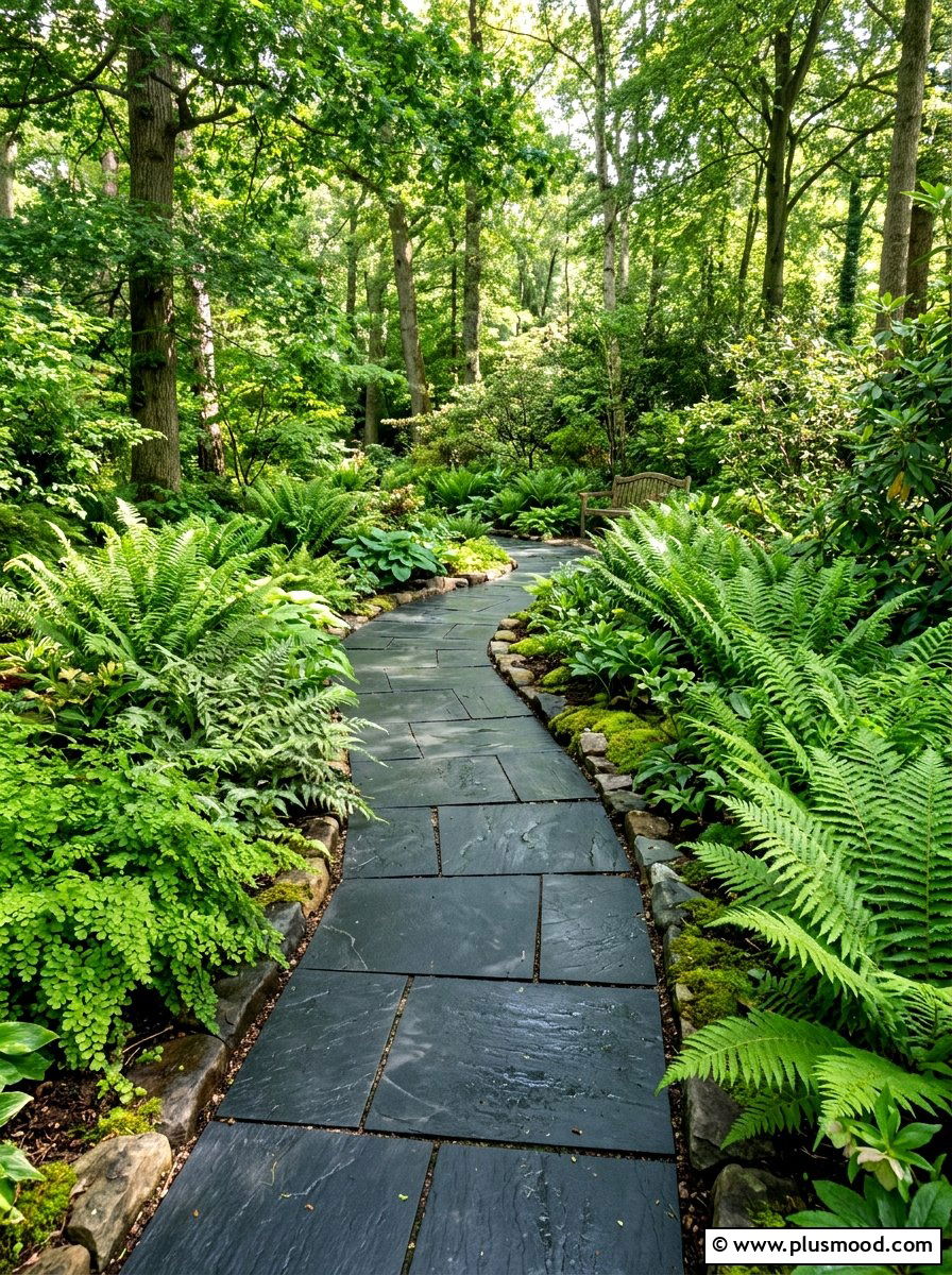 Slate Path Ferns - 25 summer walkway landscaping ideas