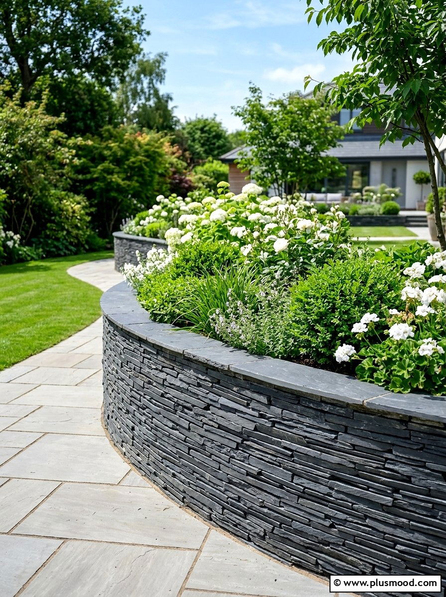Slate Retaining Wall - 25 small backyard ideas with zen garden