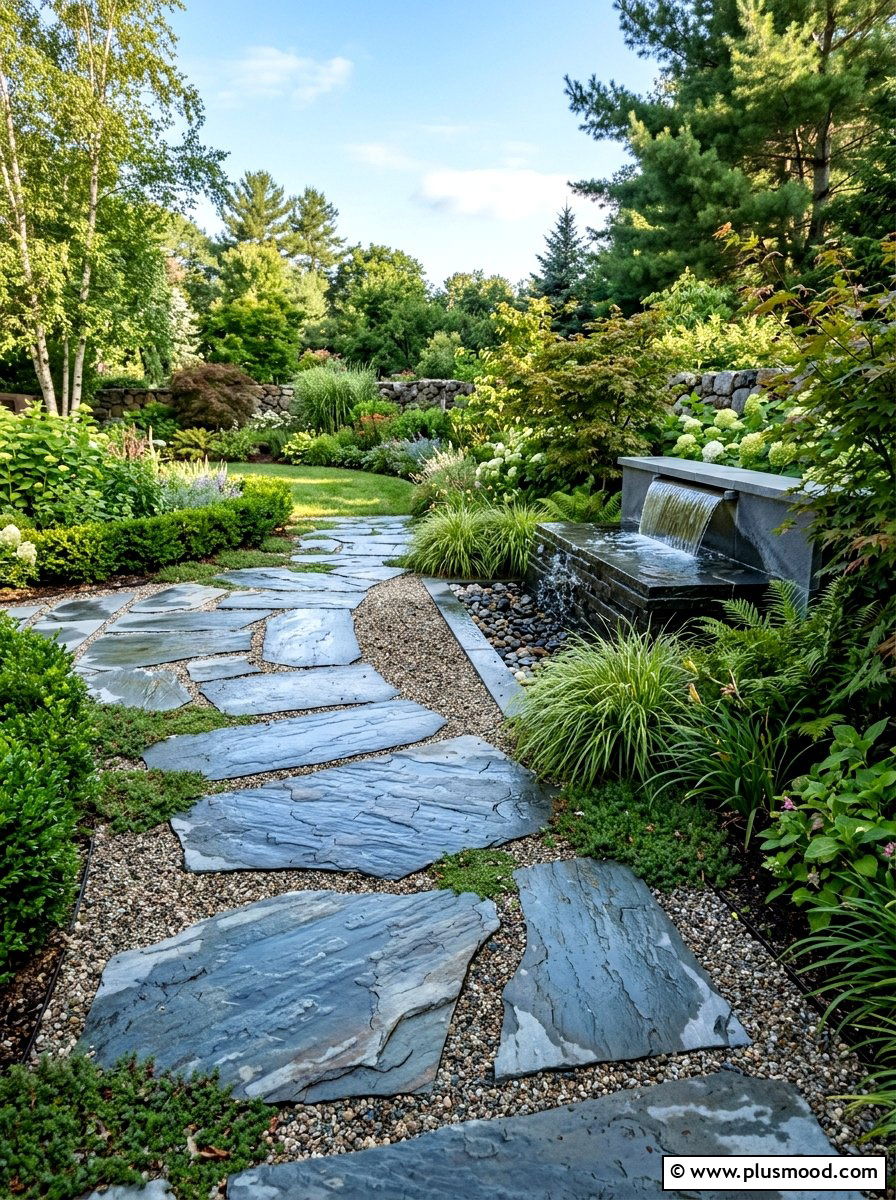 Slate Stone Path - 25 small backyard ideas with curved path