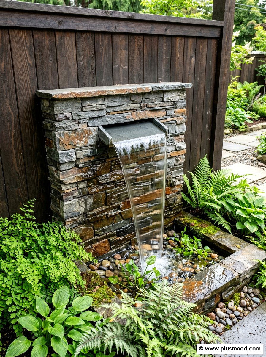 Slate Stone Wall Fountain - 25 small backyard ideas with wall fountain