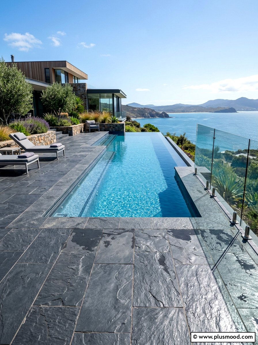 Slate Tile Surround - 25 pool landscaping ideas with rocks
