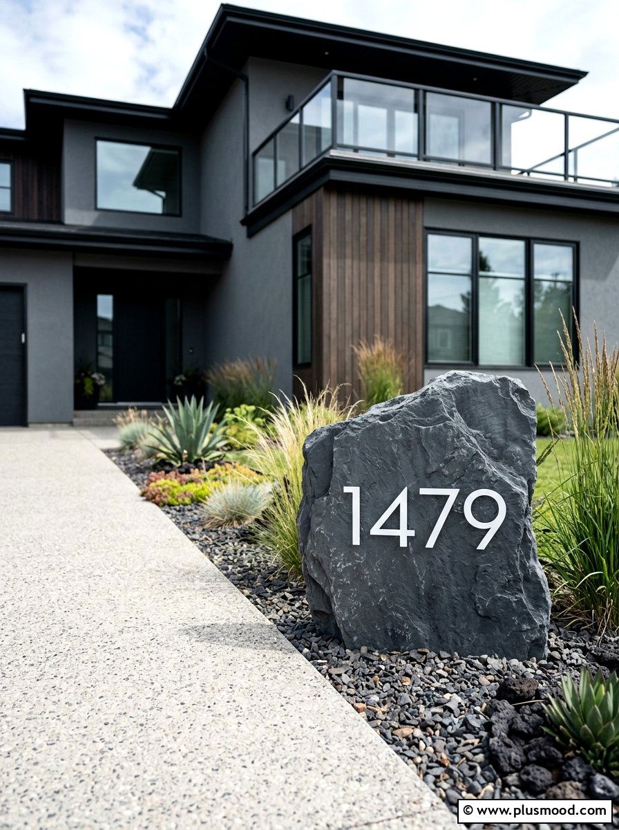 Slate gray minimalist address - 25 painted rock ideas for address markers