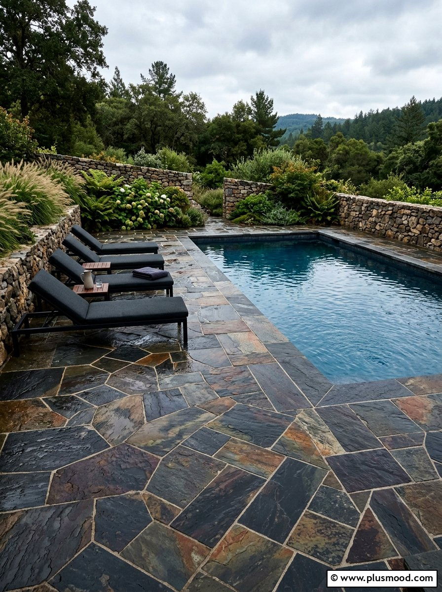 Slate pool deck - 25 pool landscaping ideas with pavers
