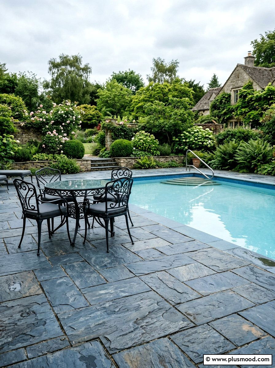Slate pool patio - 25 pool landscaping ideas with natural stone