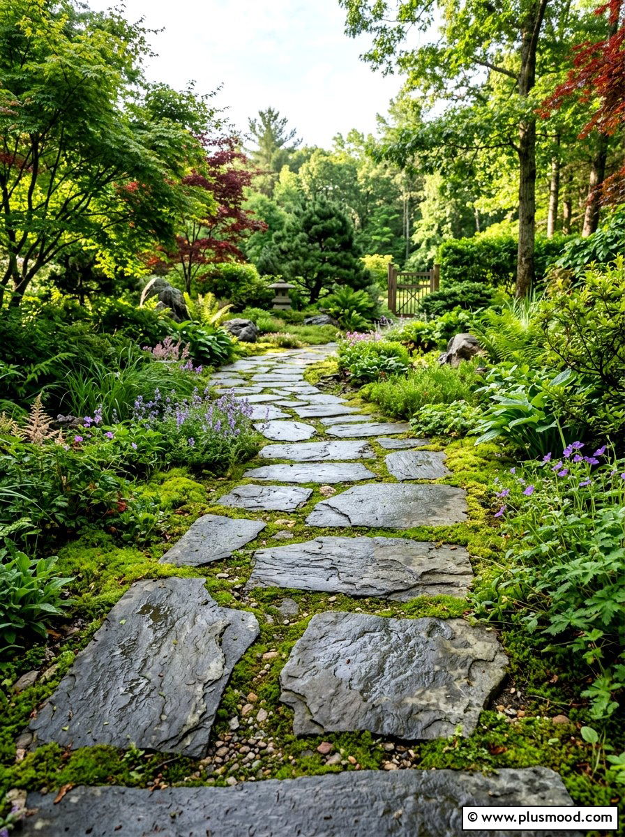 Slate stepping stones - 25 outdoor garden decor ideas with zen elements
