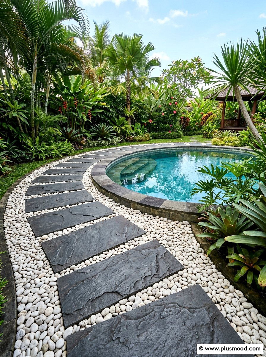 Slate walkway stones - 25 pool landscaping ideas with stepping stones