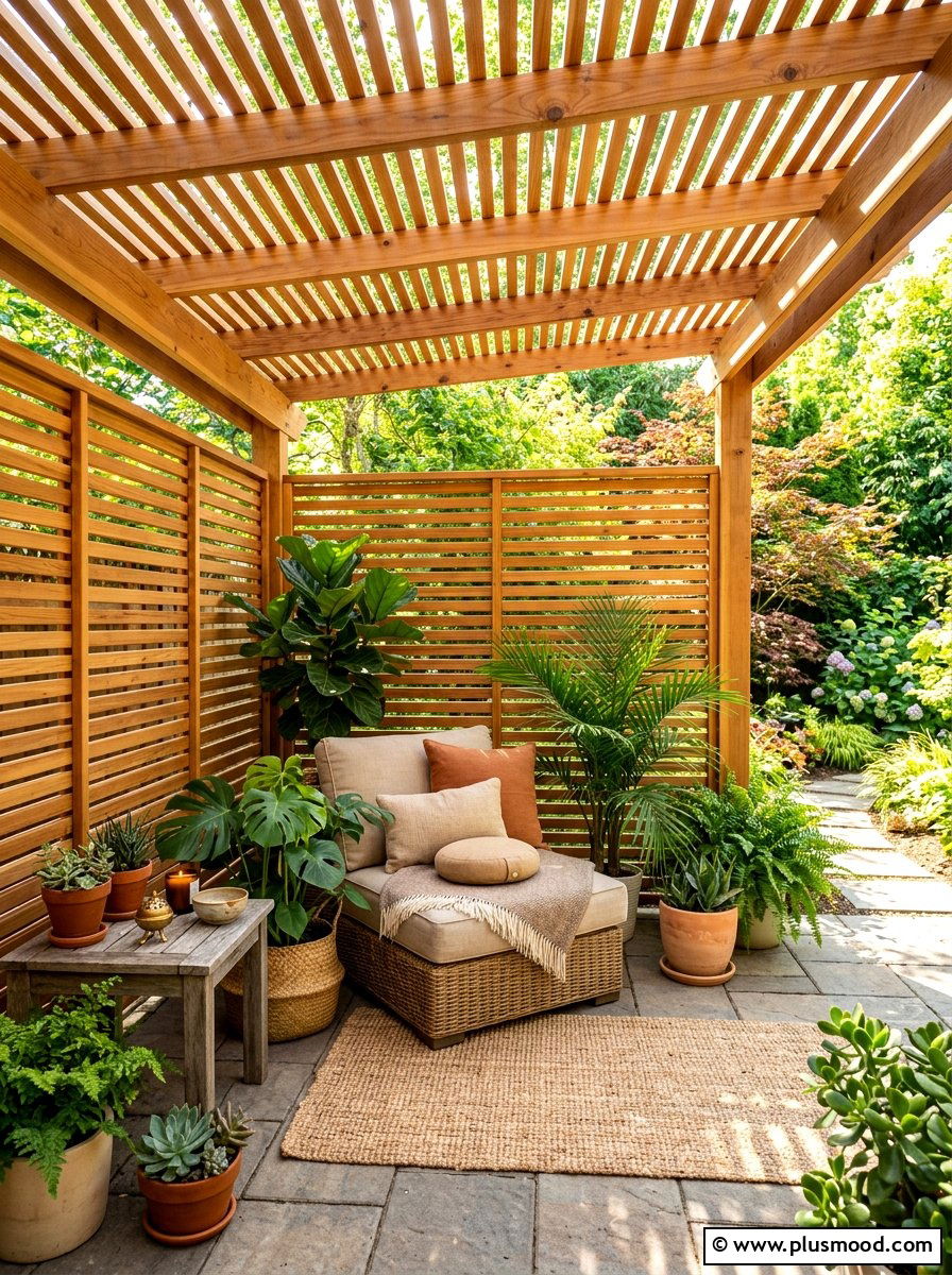 Slatted Privacy Pergola - 25 summer backyard pergola ideas