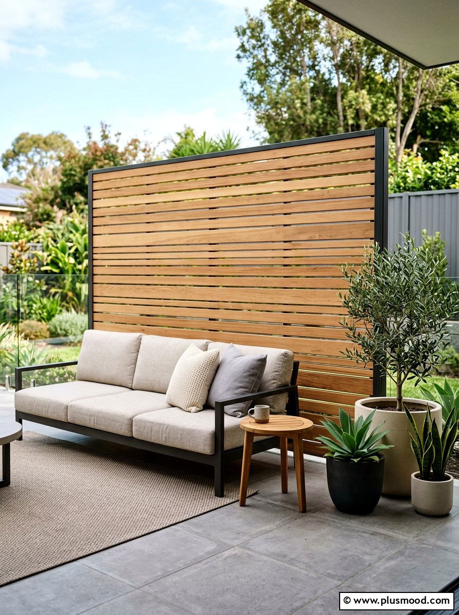 Slatted Privacy Screen - 25 small backyard ideas modern style