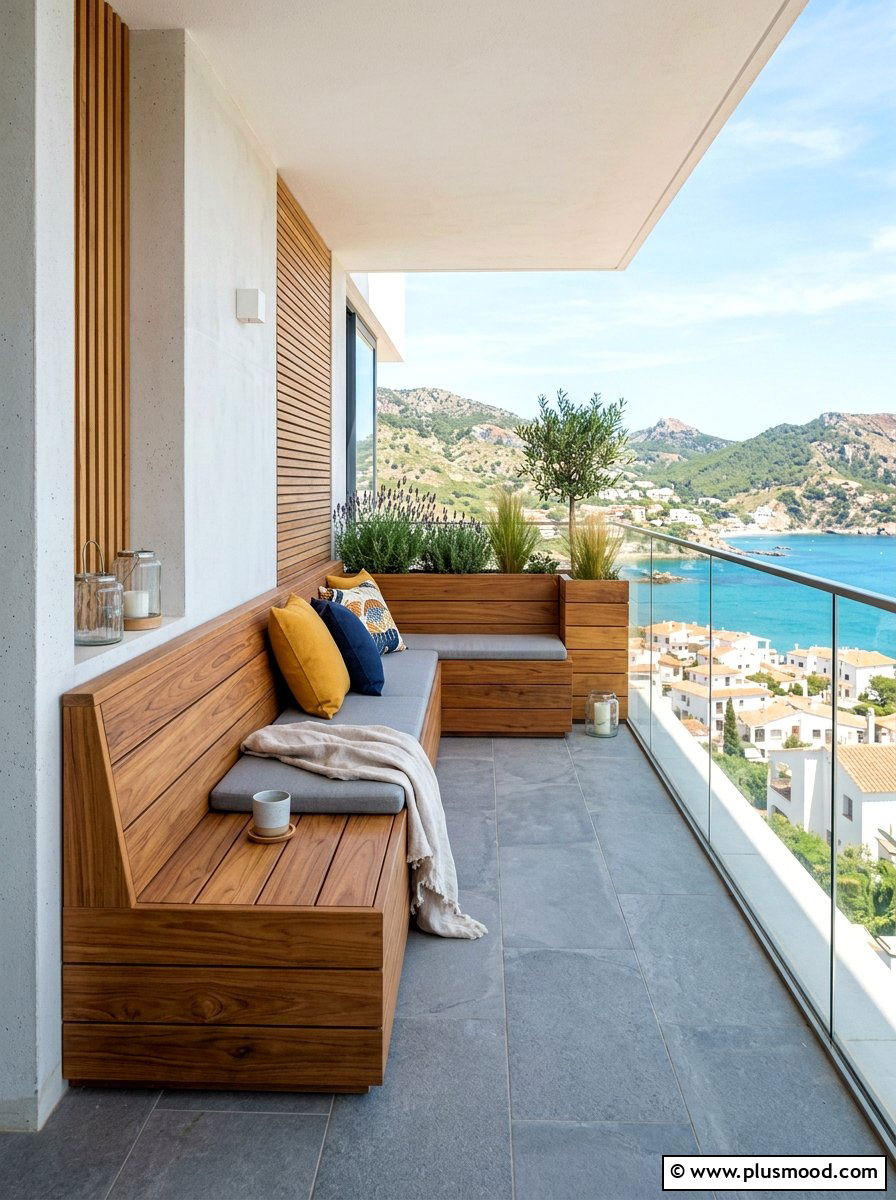 Sleek Built In Balcony Bench - 25 summer minimal balcony ideas