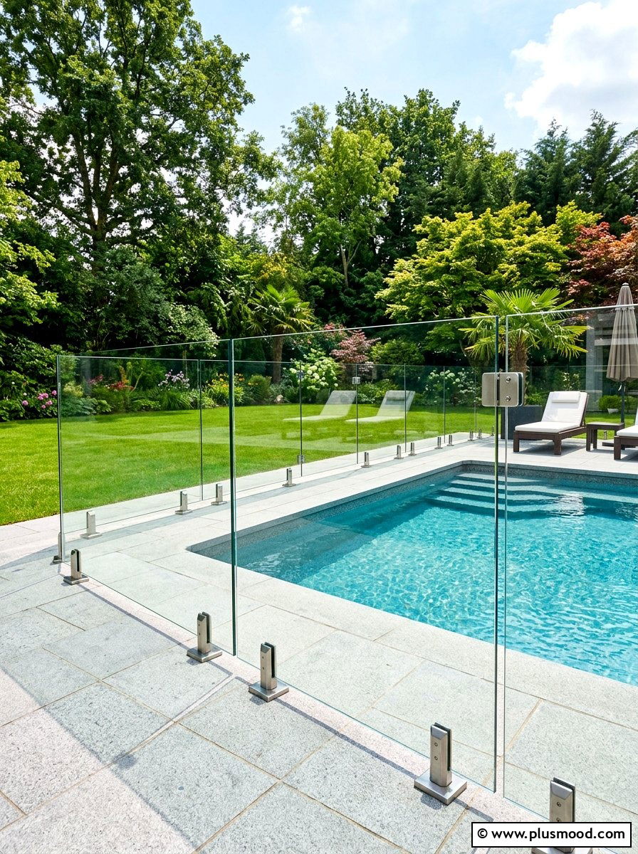 Sleek glass pool fence - 25 pool landscaping ideas for urban backyards